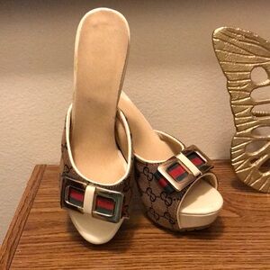 Beautiful Women's Beige and Red Platform Heels